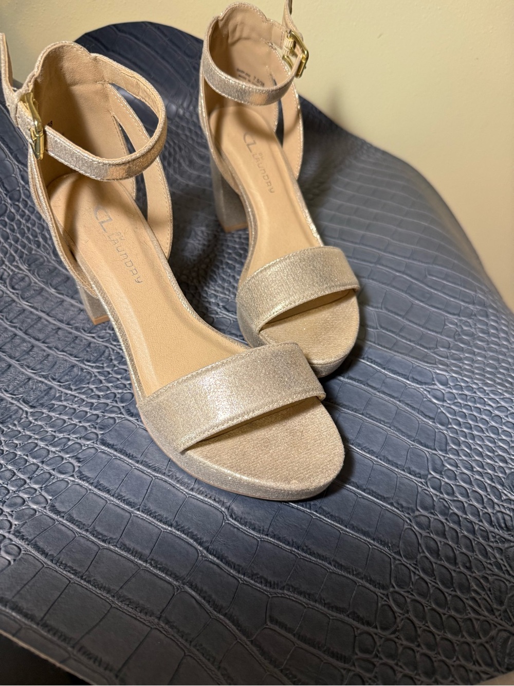 Block Heel Ankle-Strap Sandals - Champagne